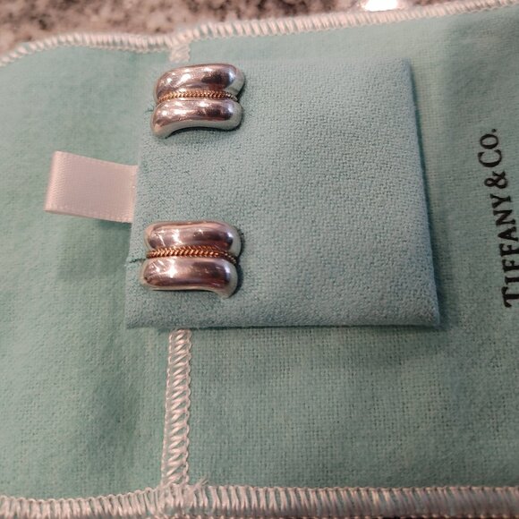 Tiffany & Co. Sterling Silver and 14K Yellow Gold Rope Stud Earrings with pouch - Picture 14 of 16